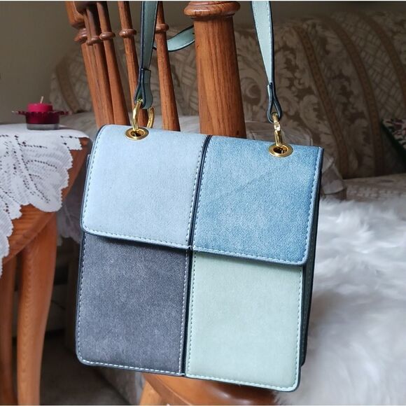 Multi-Color Blue Suede Shoulder Bag, Y2K Novelty Bag, Purse, Crossbody Bag - Picture 5 of 8